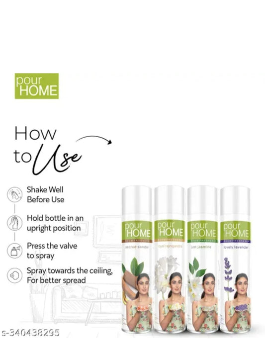 POUR HOME Sacred Sandal, Rajni Gandha, Jasmine & Lavender Room Freshener (220 ml x 4)