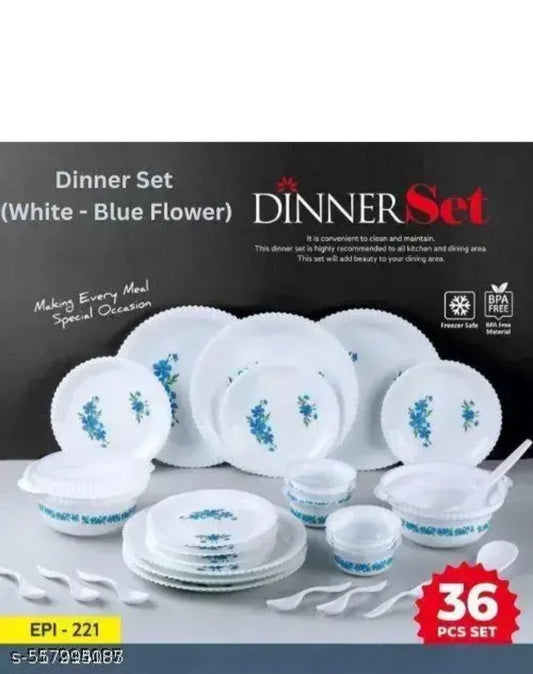 Unbreakable Plastic Light Weight Dinner Set of 36 pcs 6 Full Plates, 6 Quarter Plates, 12 Veg Bowls, 2 Serving Bowl with 2 lids. 2 Serving Spoons and 6 Spoons