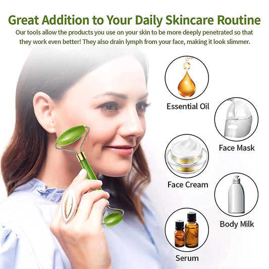 Jade Roller & Gua Sha Set – Natural Face Massager for Face Massager, Glowing Skin & Face Shaping (1 Pc)