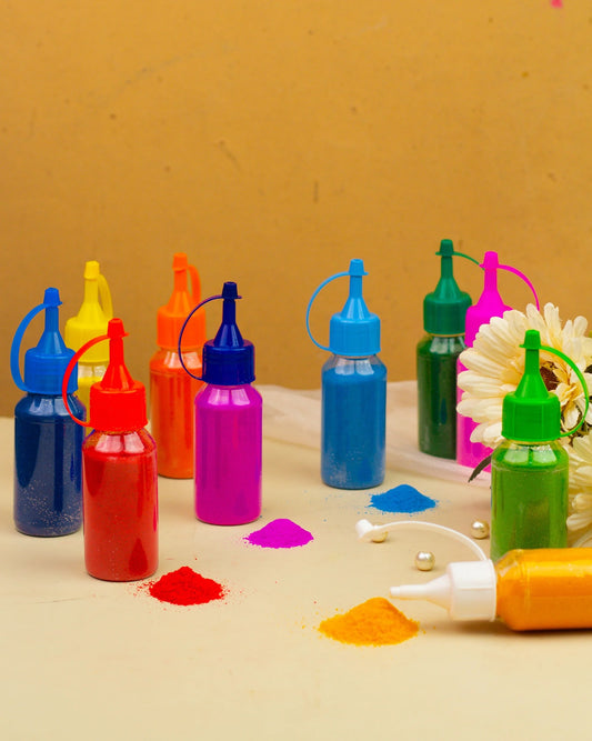 Rangoli Colours Powder Bottles for Floor Decorations - Pack of 10 Rangoli Powder Bottles Used for Decoration of Diwali, Navaratri,Pongal, Puja Mandir and Festival, 40gm Each