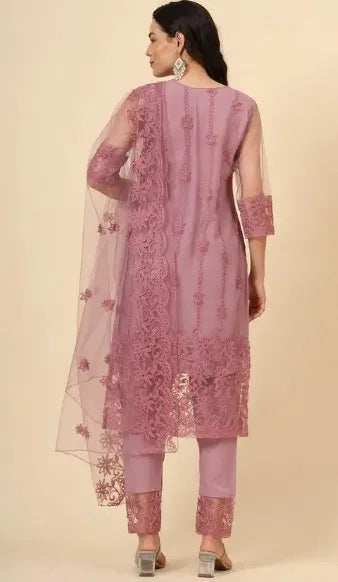 Women’s Net Kurta Set with Dupatta & Bottomwear – Elegant Ethnic Ensemble