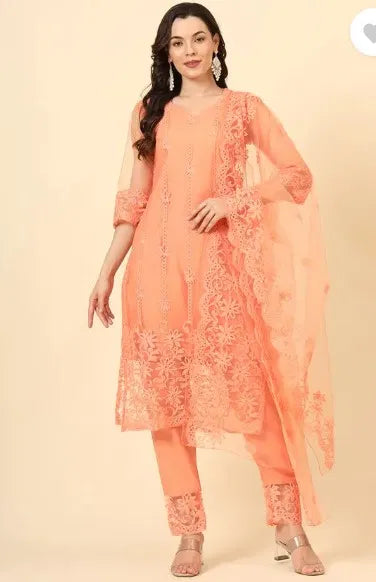 Women’s Net Kurta Set with Dupatta & Bottomwear – Elegant Ethnic Ensemble