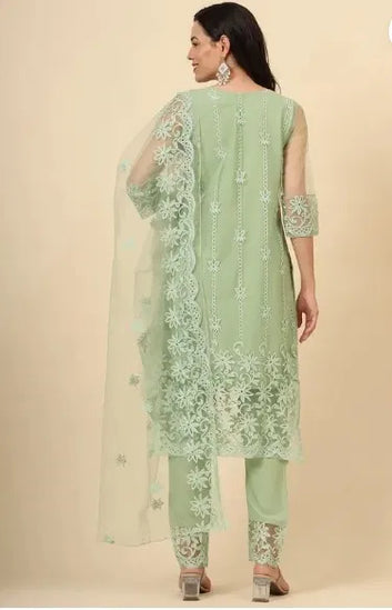 Women’s Net Kurta Set with Dupatta & Bottomwear – Elegant Ethnic Ensemble