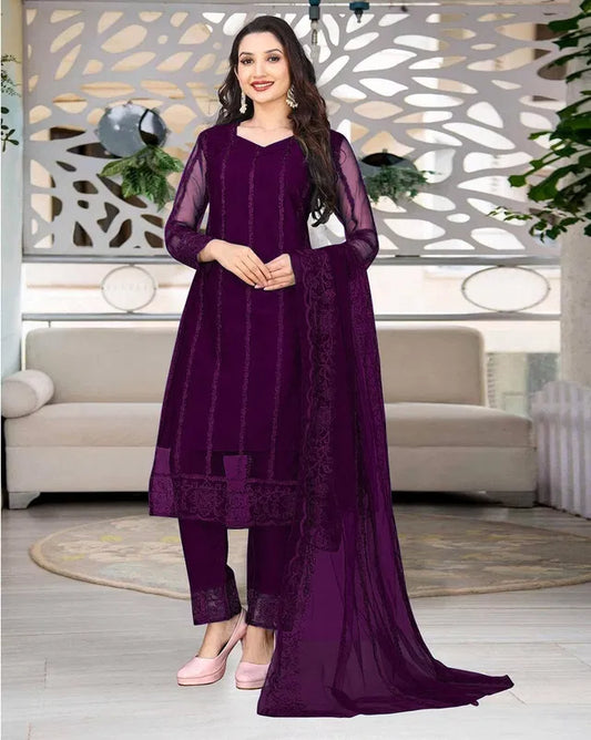 Women’s Net Kurta Set with Dupatta & Bottomwear – Elegant Ethnic Ensemble