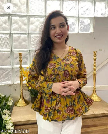 Floral Vibe Mustard Empire Top – Effortless Elegance for Everyday Chic