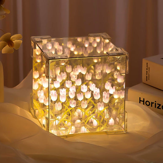 Cube Tulip Night Lamp  Led Decorative Nights Lamp For Bedroom (Multicolor 1 Set)
