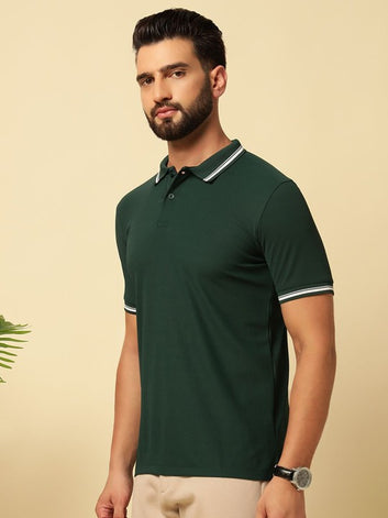 Men’s Solid Cotton Polo T-Shirt – Timeless Comfort in Green