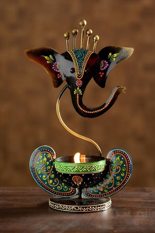 Iron Lord Ganesha Tealight Candle Holder – Divine Home & Table Decor