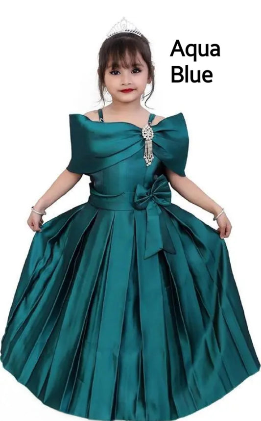Girls Premium Designer Silk Frock – Elegant Sleeveless Dress for Kids