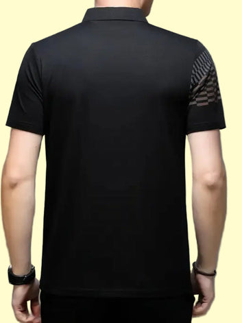 Men’s Black Polo T-Shirt with Typography Print – Regular Fit