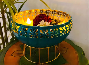 Innovative Green Urli Bowl with Stand – Elegant Home & Festive Décor