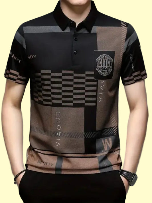 Men’s Black Polo T-Shirt with Typography Print – Regular Fit