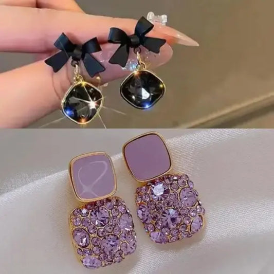 Elegant Gold-Plated Earrings Combo Pack – American Diamond Chandelier Design (Set of 2)