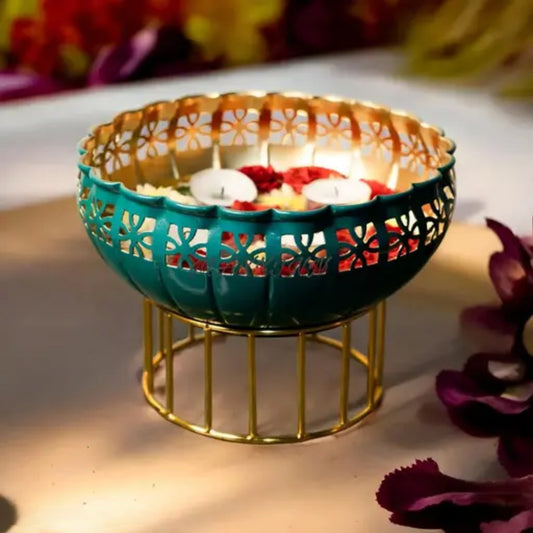 Innovative Green Urli Bowl with Stand – Elegant Home & Festive Décor