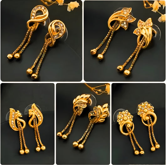 Latest Trendy Designer Gold Plated Earrings Combo – Set of 5 Stylish CZ Drop & Stud Designs