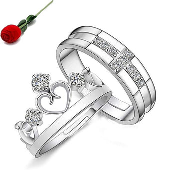 Sterling Silver Adjustable Couple Rings with Swarovski Elements