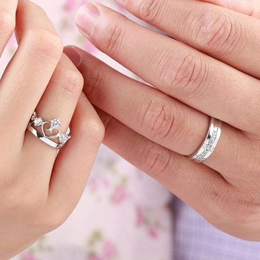 Sterling Silver Adjustable Couple Rings with Swarovski Elements
