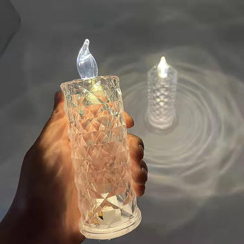 Rose Candles Led Flameless And Smokeless Decorative Acrylic Transparent Candles Led Tea Light Candle Perfect For Gifting Home Diwali Christmas Crystal Candle Lights (1 Pc)  (Moq - 12 Pc )