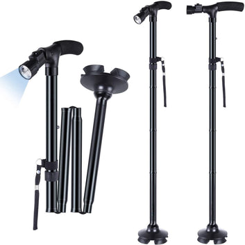 Collapsible Walking Stick with LED Torch & 360° Rotating Base